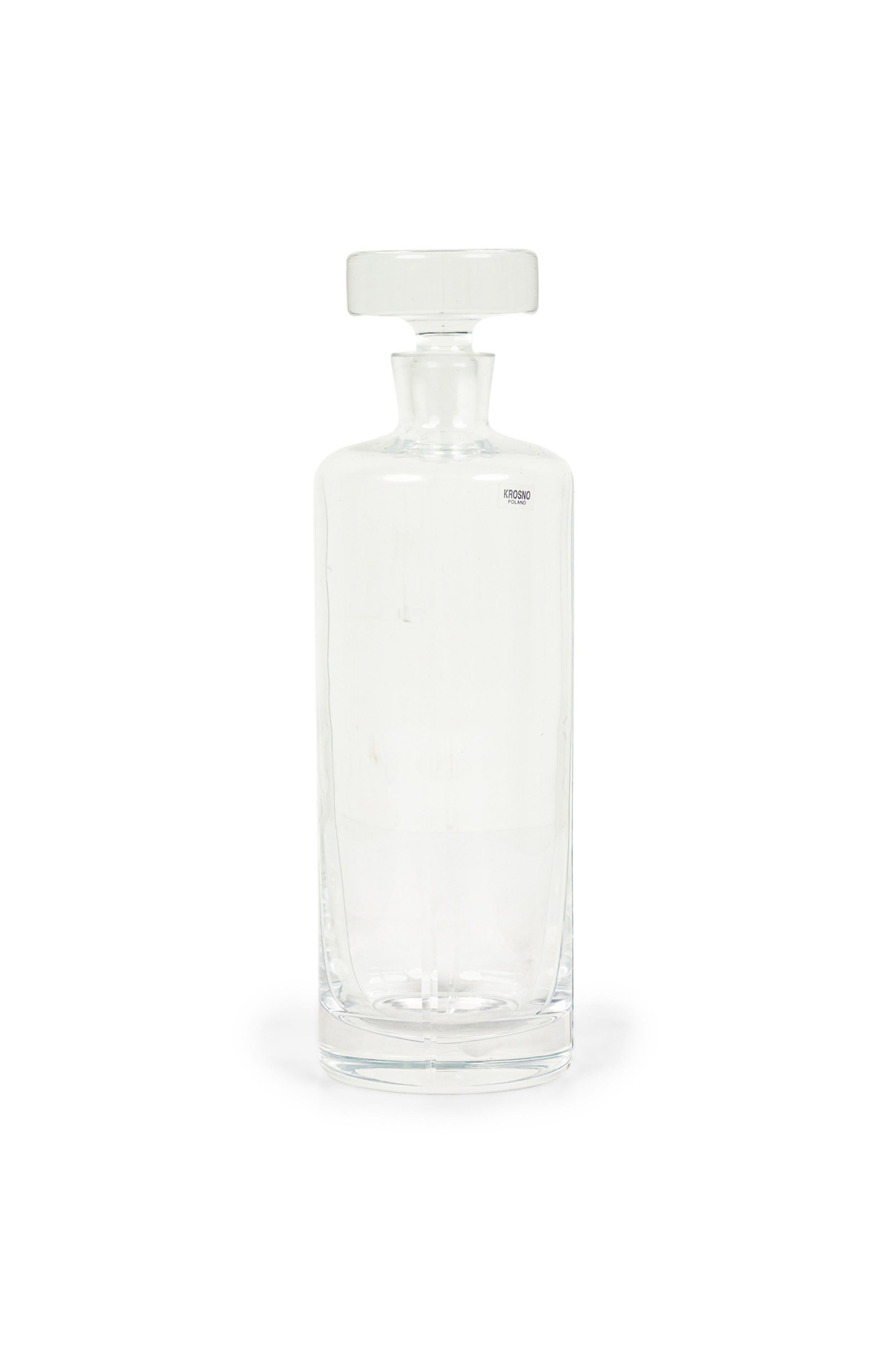 Carafe à décanter polonaise du milieu du siècle utilisée pour la vodka avec un bouchon rond en forme de disque (estampillée KROSNO).