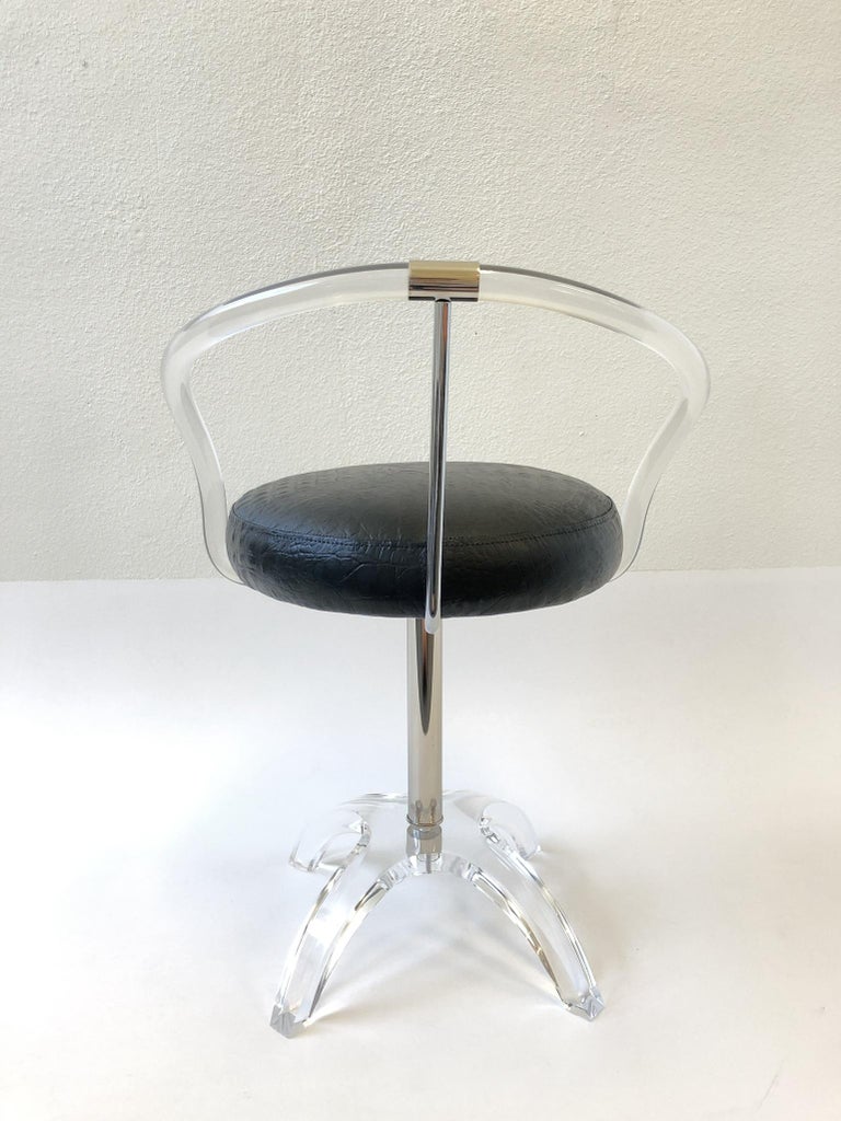 Polish Nickel and Lucite Swivel Vanity Stool by Charles Hollis Jones at