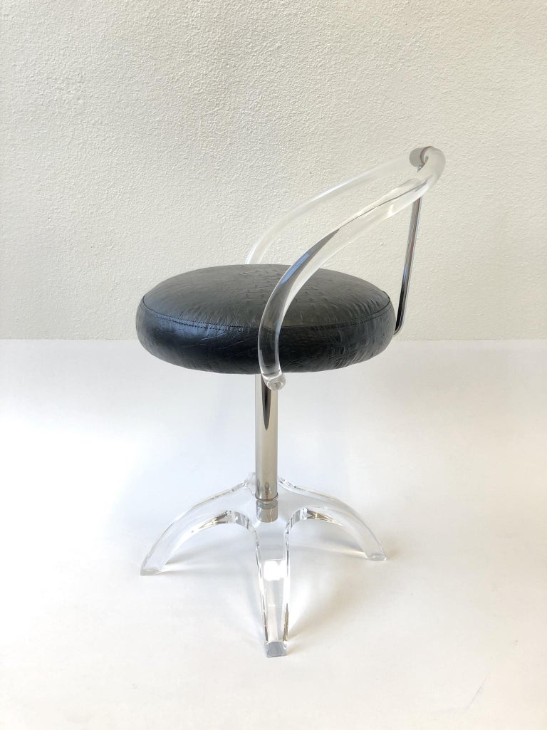 Polish Nickel and Lucite Swivel Vanity Stool by Charles Hollis Jones at