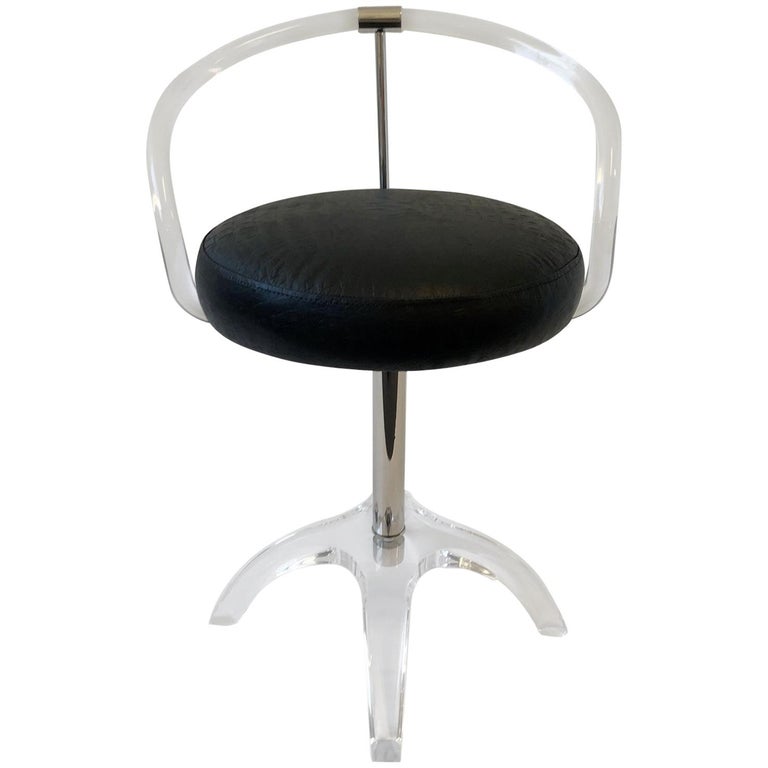 Polish Nickel and Lucite Swivel Vanity Stool by Charles Hollis Jones at