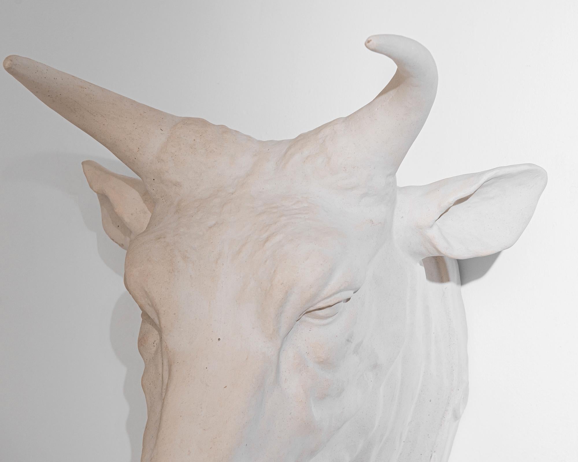 Polish Plaster Bull Head Sculpture In Good Condition In High Point, NC