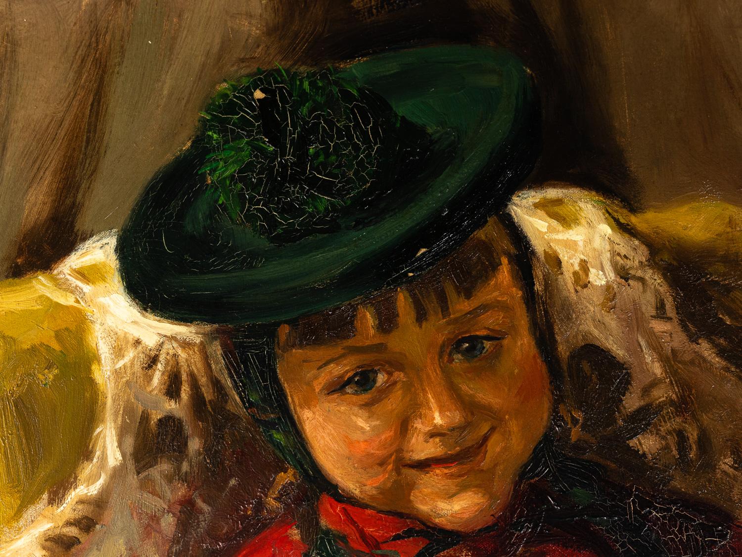 Canvas Polish Realism Painting Of Child By Wojciech Gerson, 19th Century For Sale