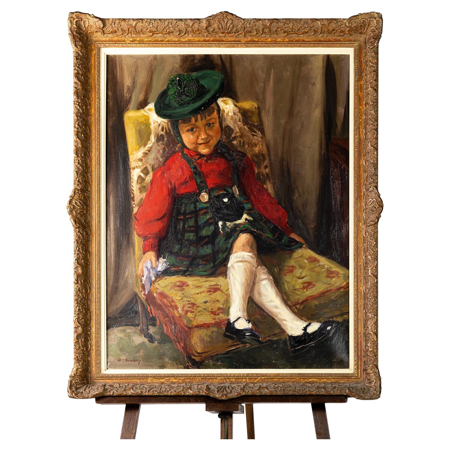 Polish Realism Painting Of Child By Wojciech Gerson, 19th Century For Sale