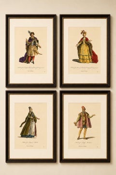 Polish Royal & Noble Costume Engravings, Hand-Colored Set of 4, 1749