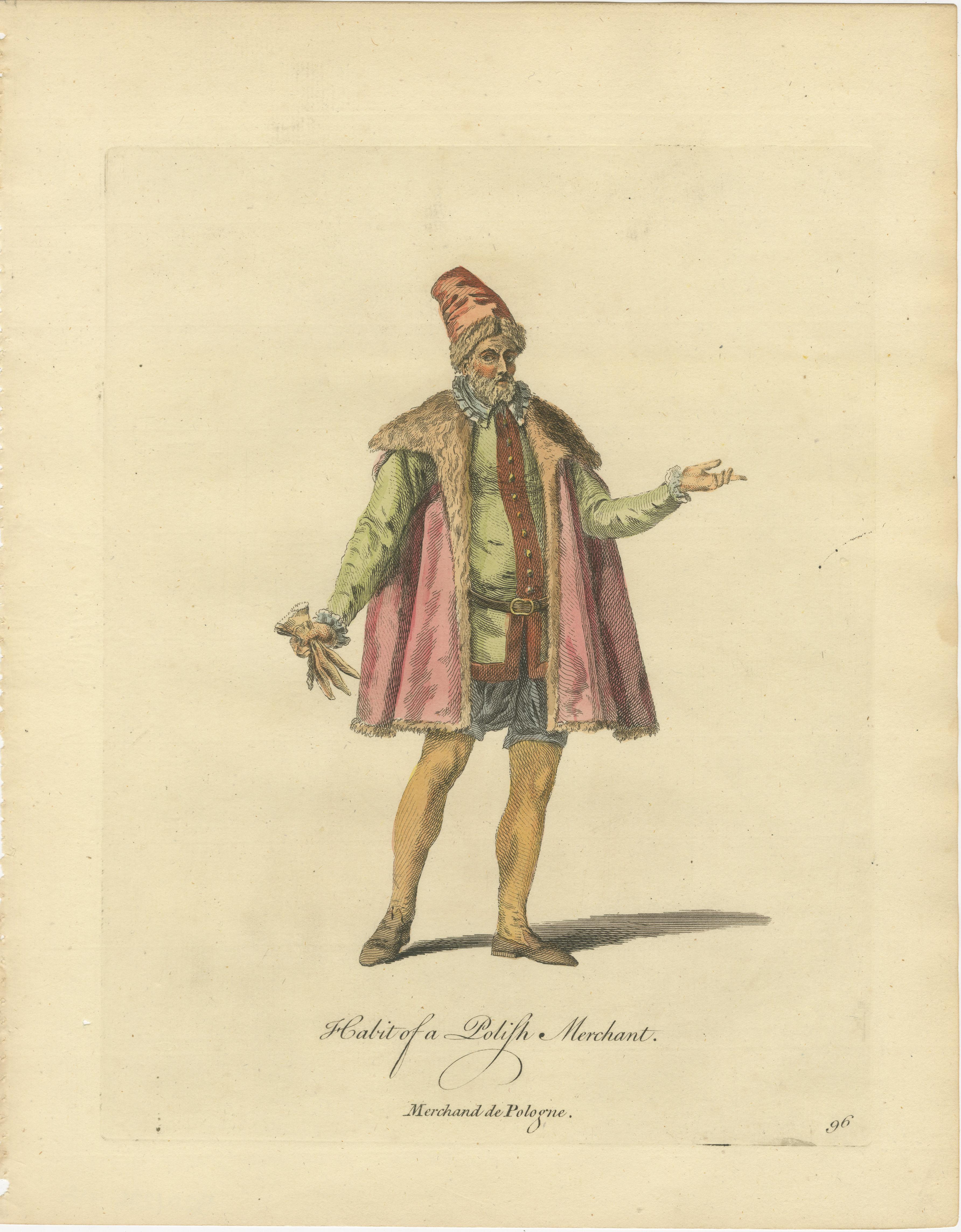 Polish Royal & Noble Costume Engravings, Hand-Colored Set of 4, 1749
