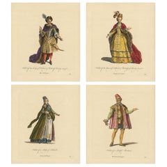 Polish Royal & Noble Costume Engravings, Hand-Colored Set of 4, 1749