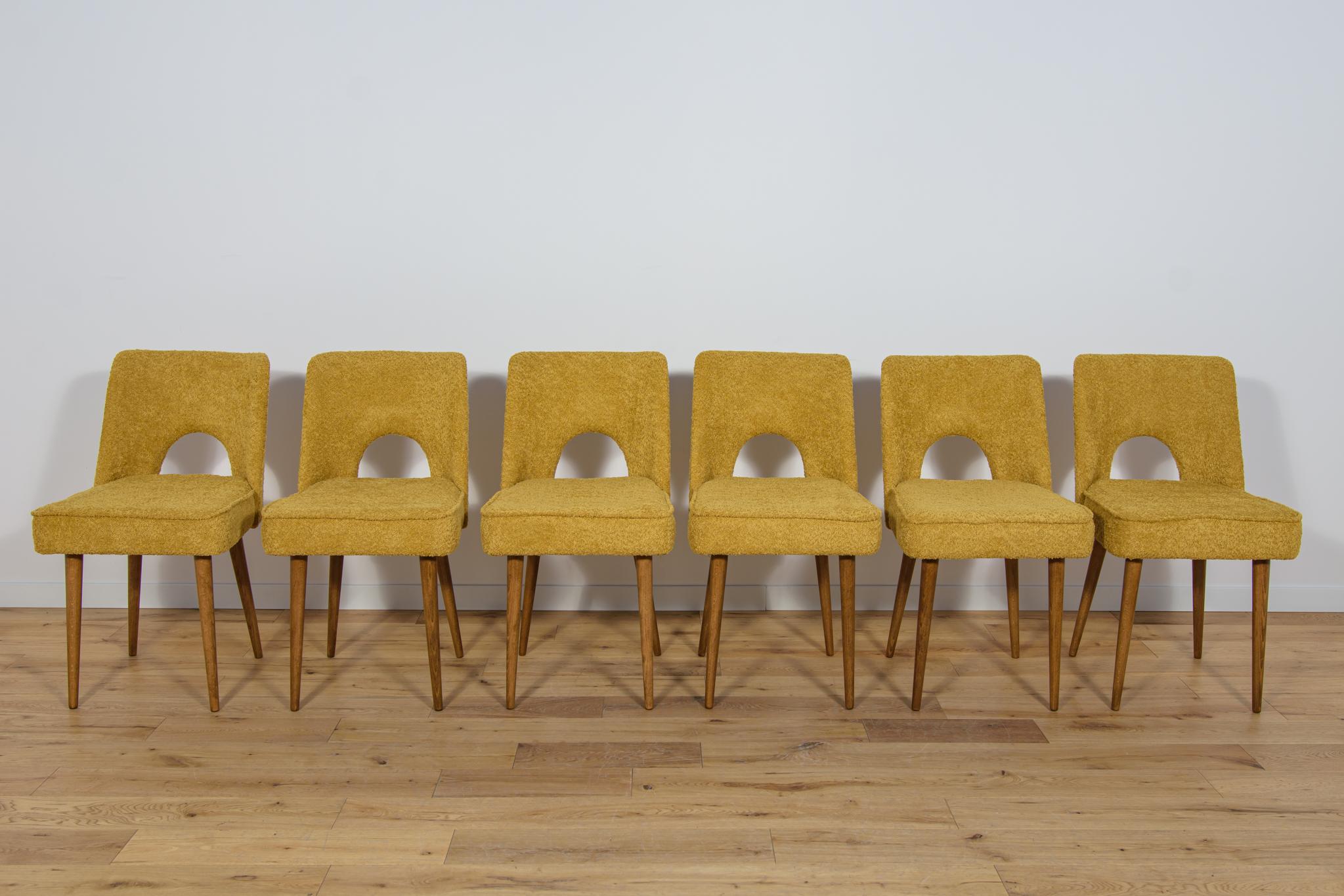 A set of six chairs from a Polish furniture factory in Bydgoszcz, with a unique design from the past. A whole set was professionally renovated by the Carpenter’s Upholstery Workshop. The legs were painted with a oak colored mordant and polished with