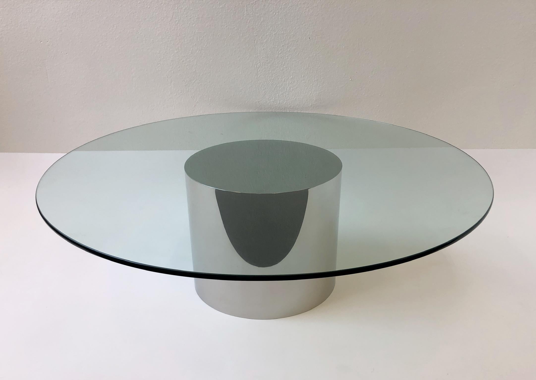 Polish Stainless Steel Drum Side Table by Brueton In Excellent Condition In Palm Springs, CA