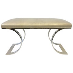 Polish Stainless Steel and Leather “JMF Bench” by Karl Springer