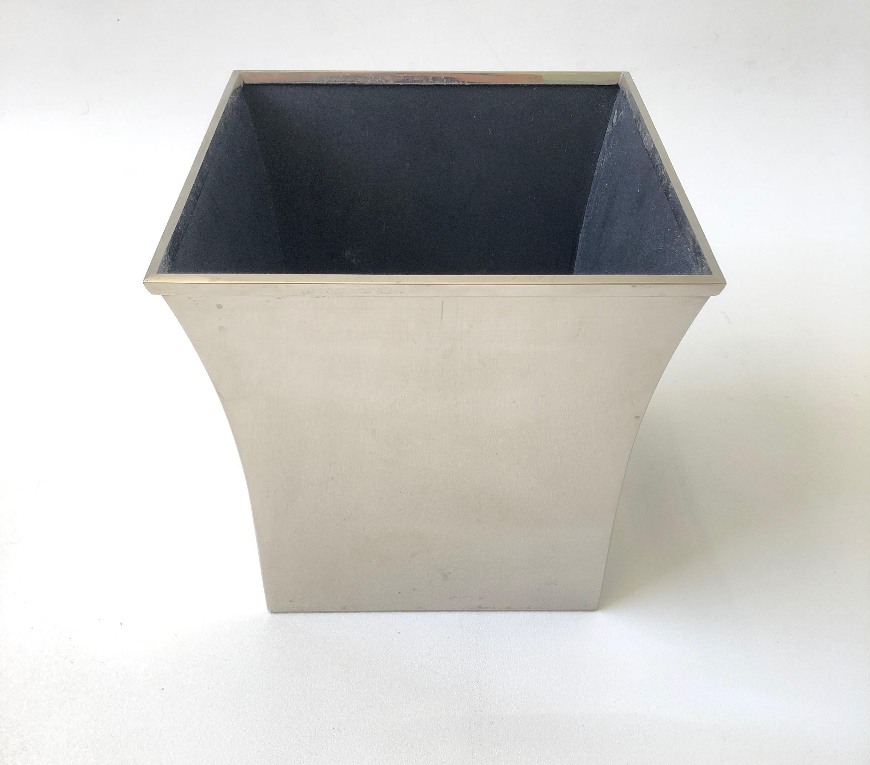 Modern Polish Stainless Steel Wastebasket by Karl Springer For Sale