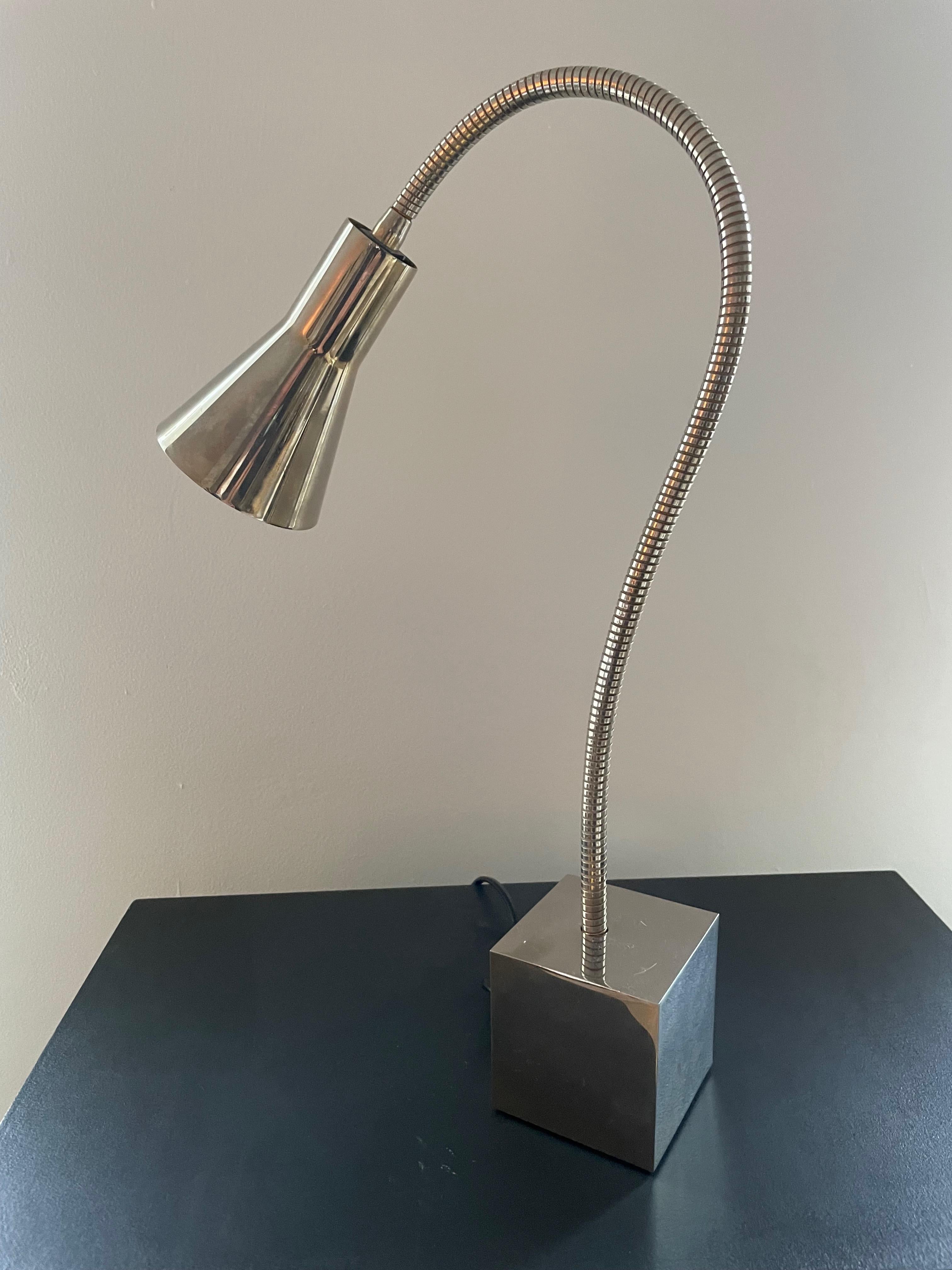 Mid-Century Modern Polish Steel Table Lamp With Flexible Reflector by Michel Boyer, France 1968. For Sale