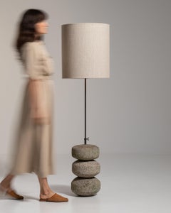 Polish Stone Floor Lamp, 20th Century, Iron Rod, Natural Linen Shade
