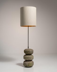 Polish Stone Floor Lamp, 20th Century, Iron Rod, Natural Linen Shade