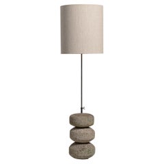 Polish Stone Floor Lamp, 20th Century, Iron Rod, Natural Linen Shade