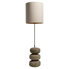 Polish Stone Floor Lamp, 20th Century, Iron Rod, Natural Linen Shade