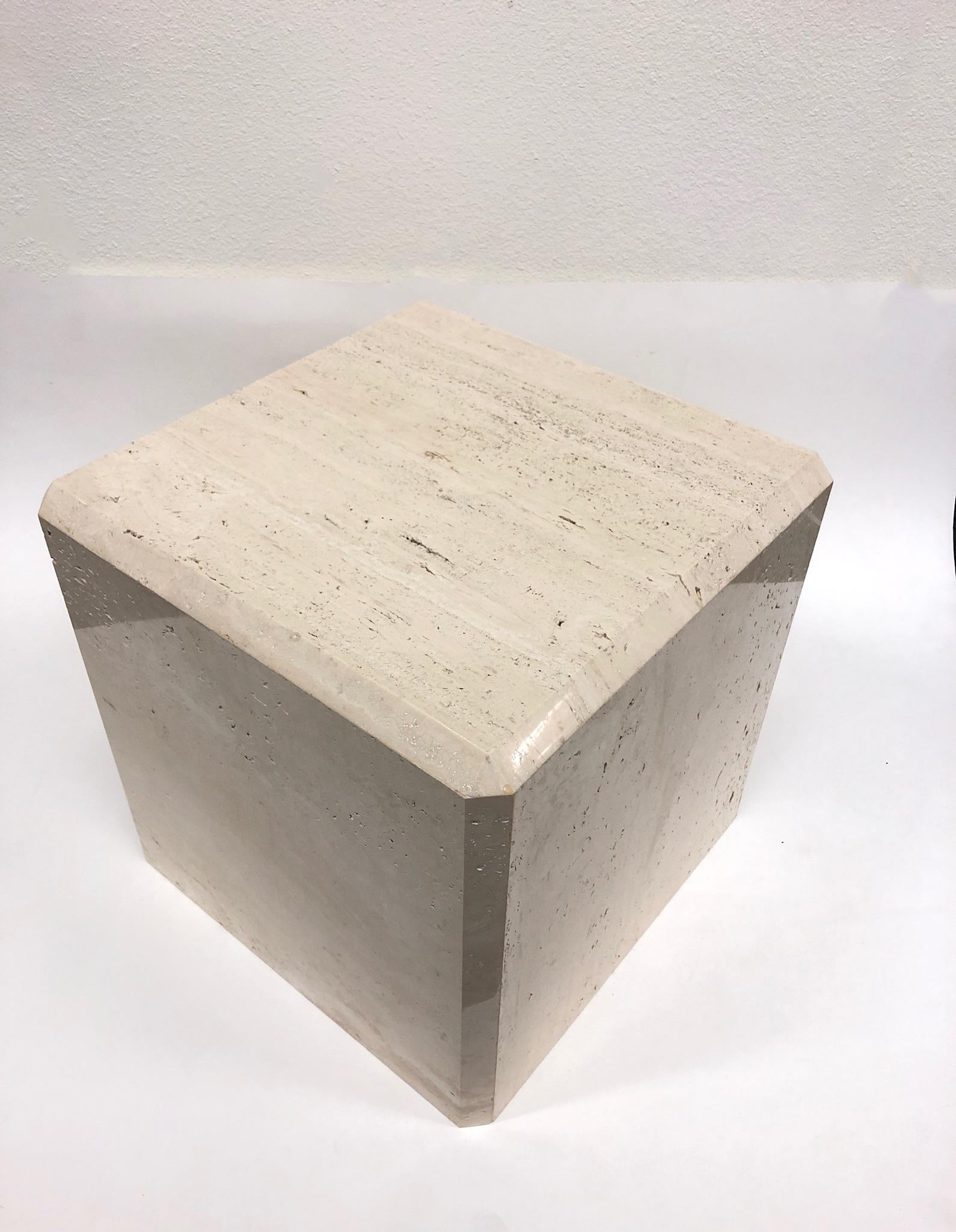 Modern Polish Travertine Cube Side Table by Kreiss