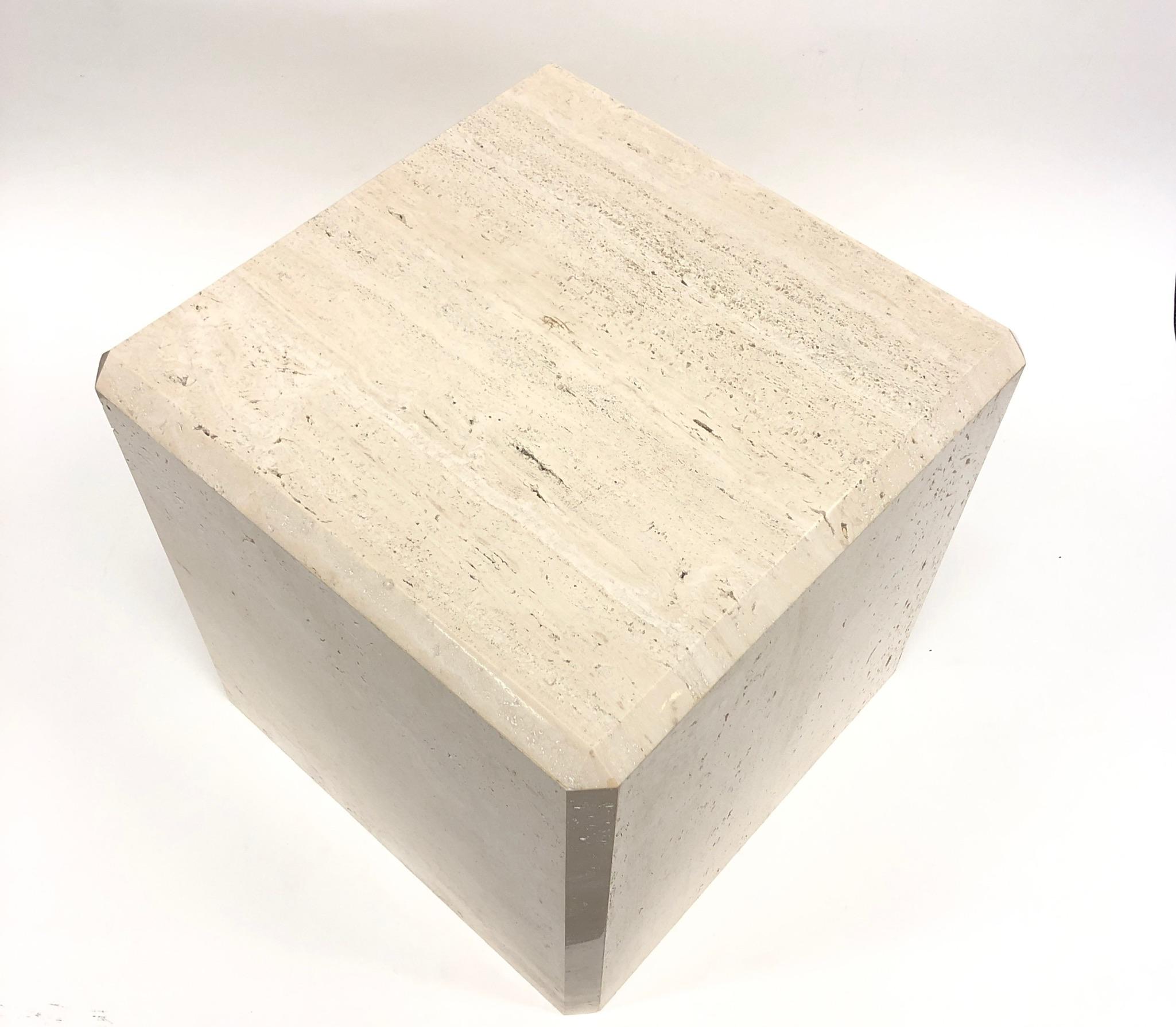 American Polish Travertine Cube Side Table by Kreiss