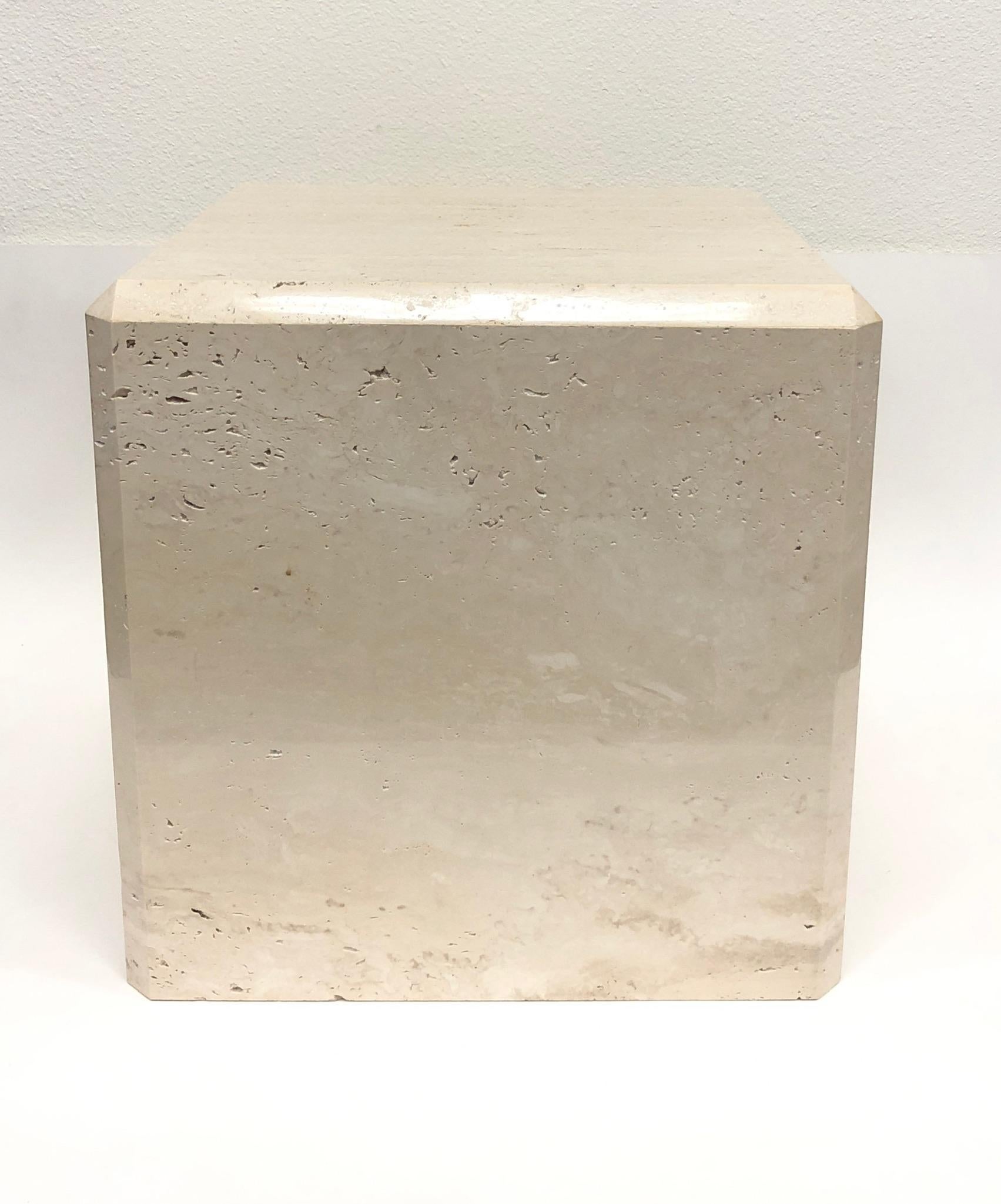 Polished Polish Travertine Cube Side Table by Kreiss