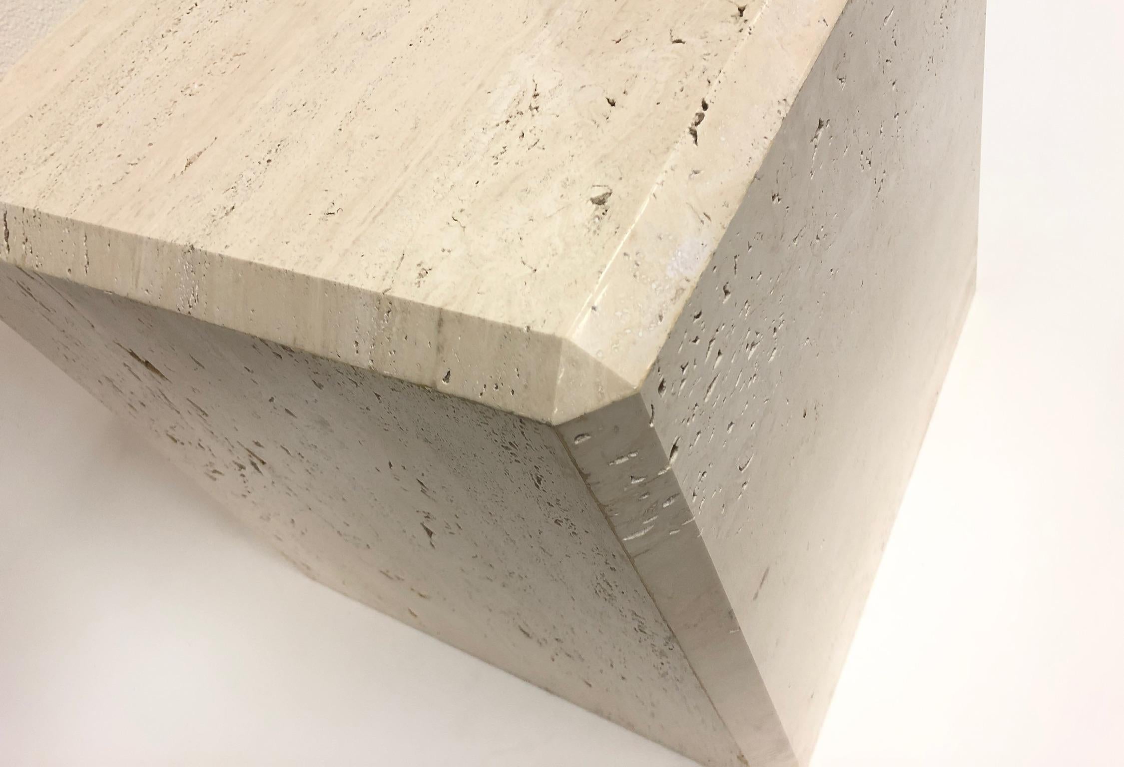 Polish Travertine Cube Side Table by Kreiss In Excellent Condition In Palm Springs, CA