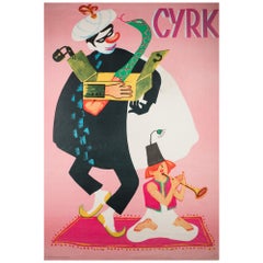 Polish, Vintage 1973 Cyrk/Circus Poster Magician Snake Charmer, Tomaszewski