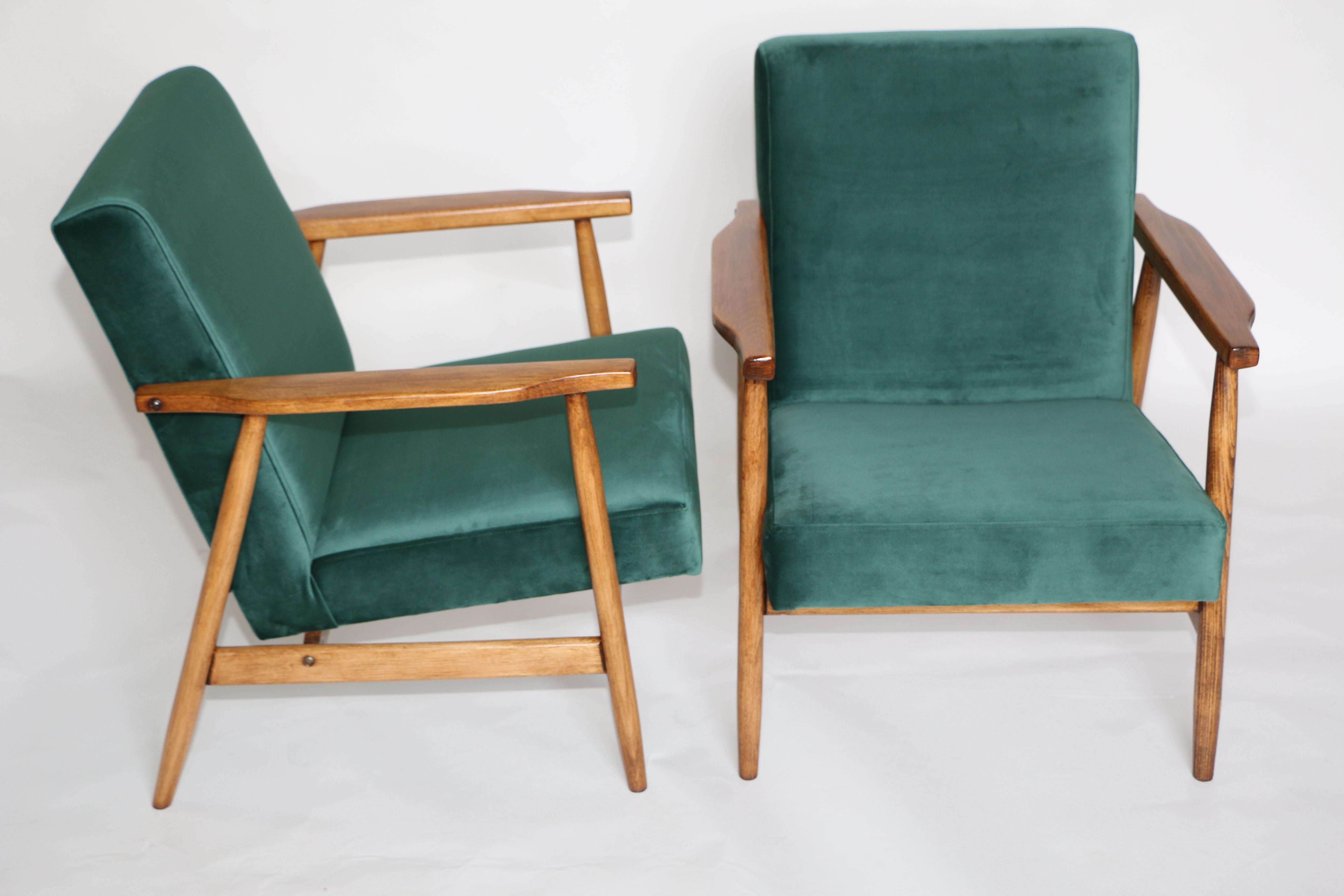 Polish Vintage Armchairs in Bottle Green Velvet from 1970s 7