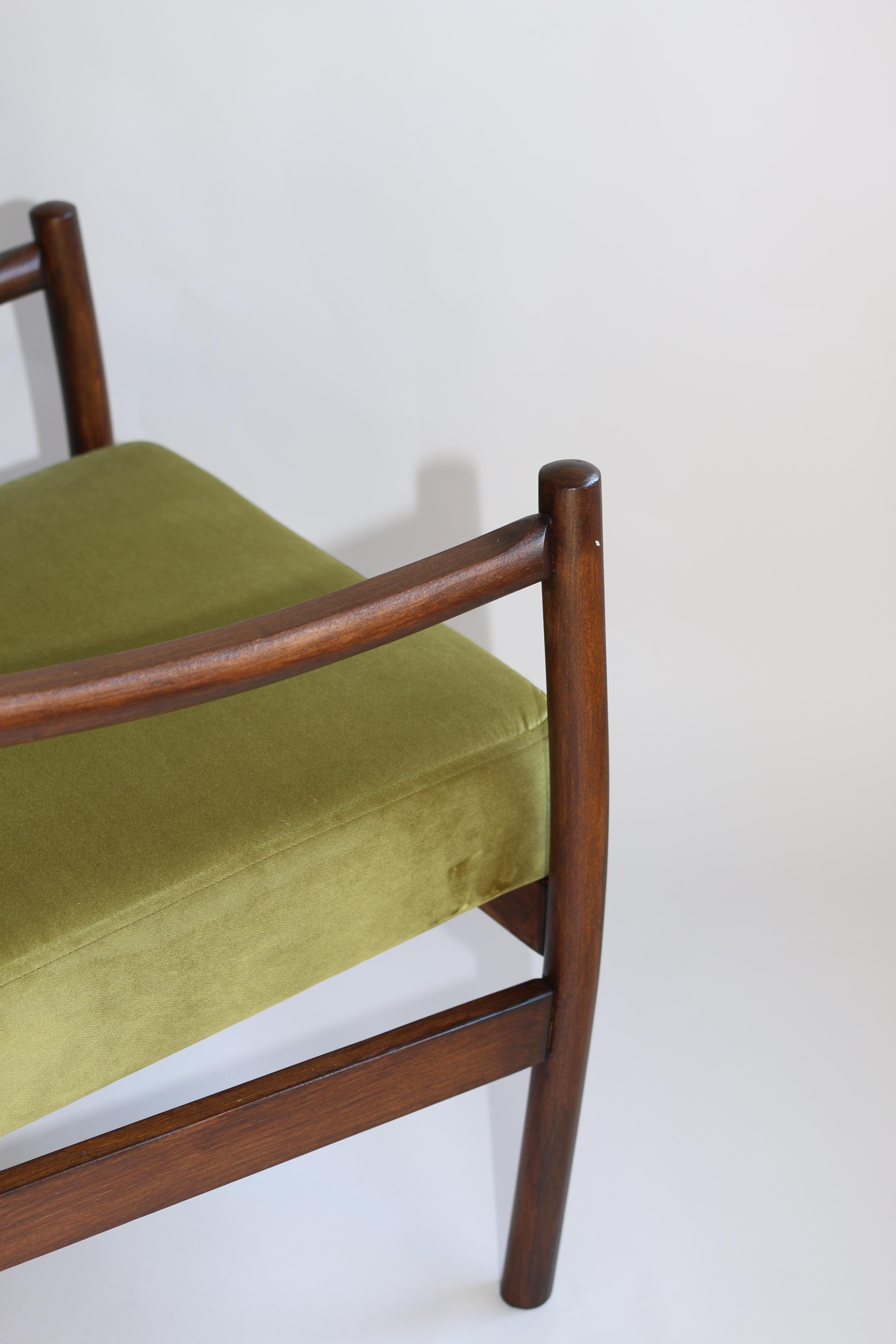Woodwork Polish Vintage Armchairs in Green Velvet from 1970s For Sale