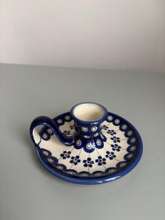 Bougeoir à fleurs en céramique vintage polonaise