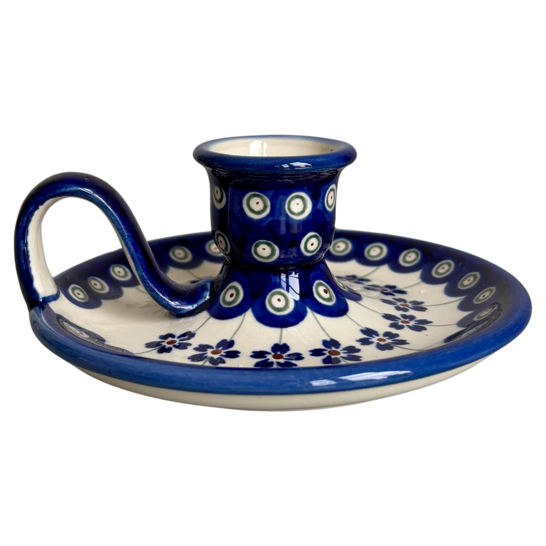 Floral Ceramic Folk Art Candle Holder, Poland