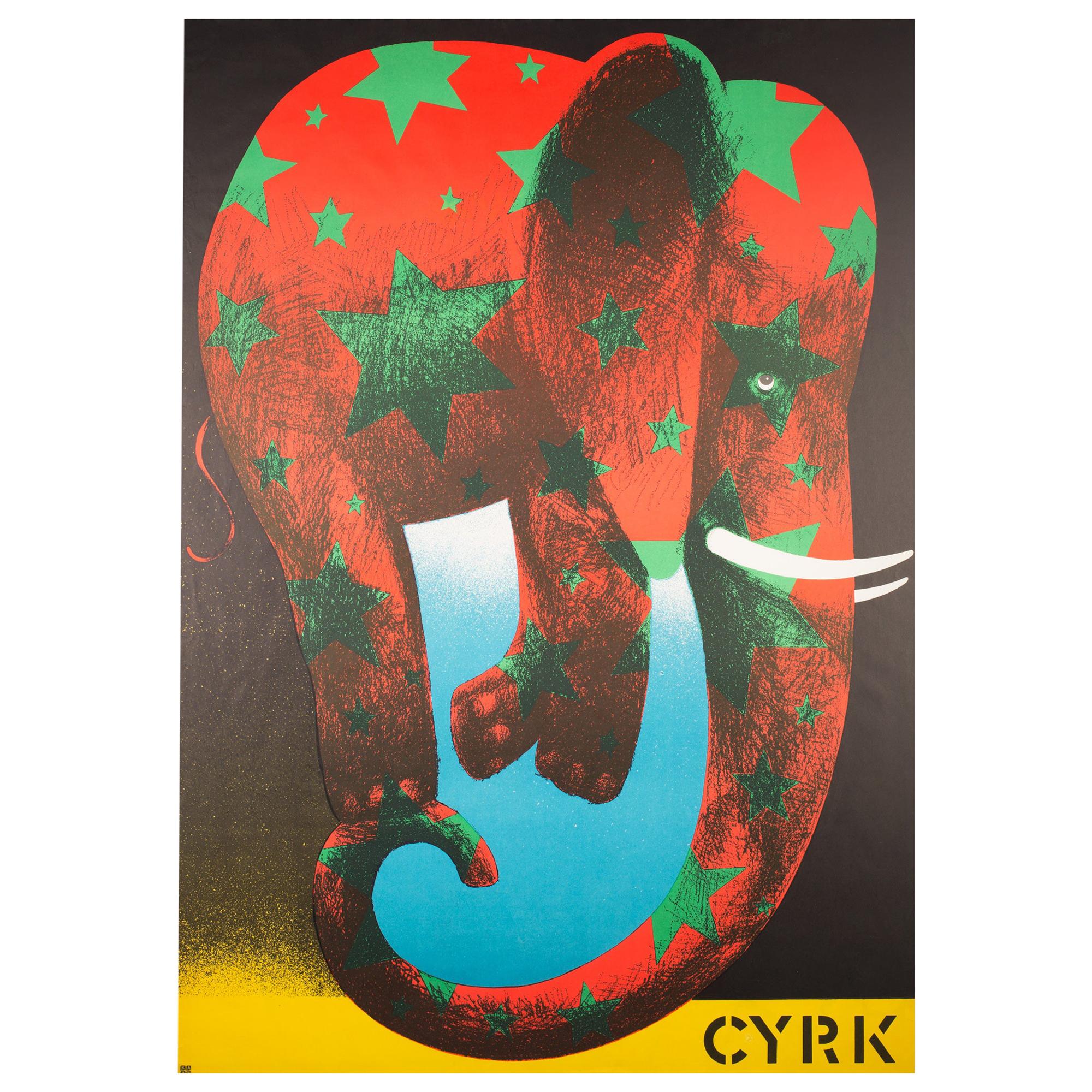 Polish, Vintage Cyrk/Circus Poster Star Elephant 1974, Wasilewski