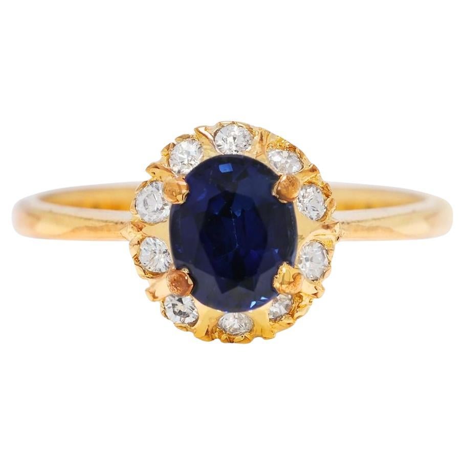 Polished 0.26ct Sapphire & Natural Diamond Ring in 18K Yellow Gold