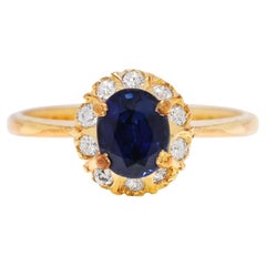 Polished 0.26ct Sapphire & Natural Diamond Ring in 18K Yellow Gold
