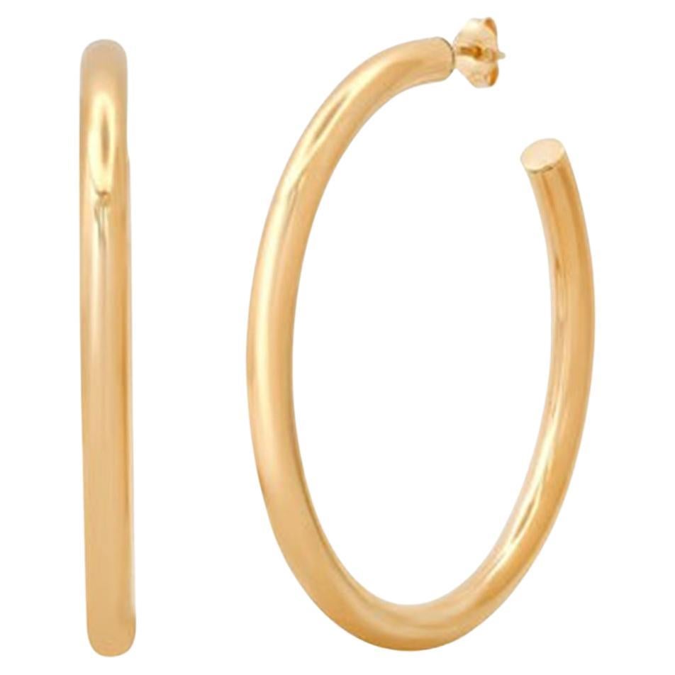 Polished 14K (or 18k upon request) Gold Classic Medium Hoop Earrings For Sale