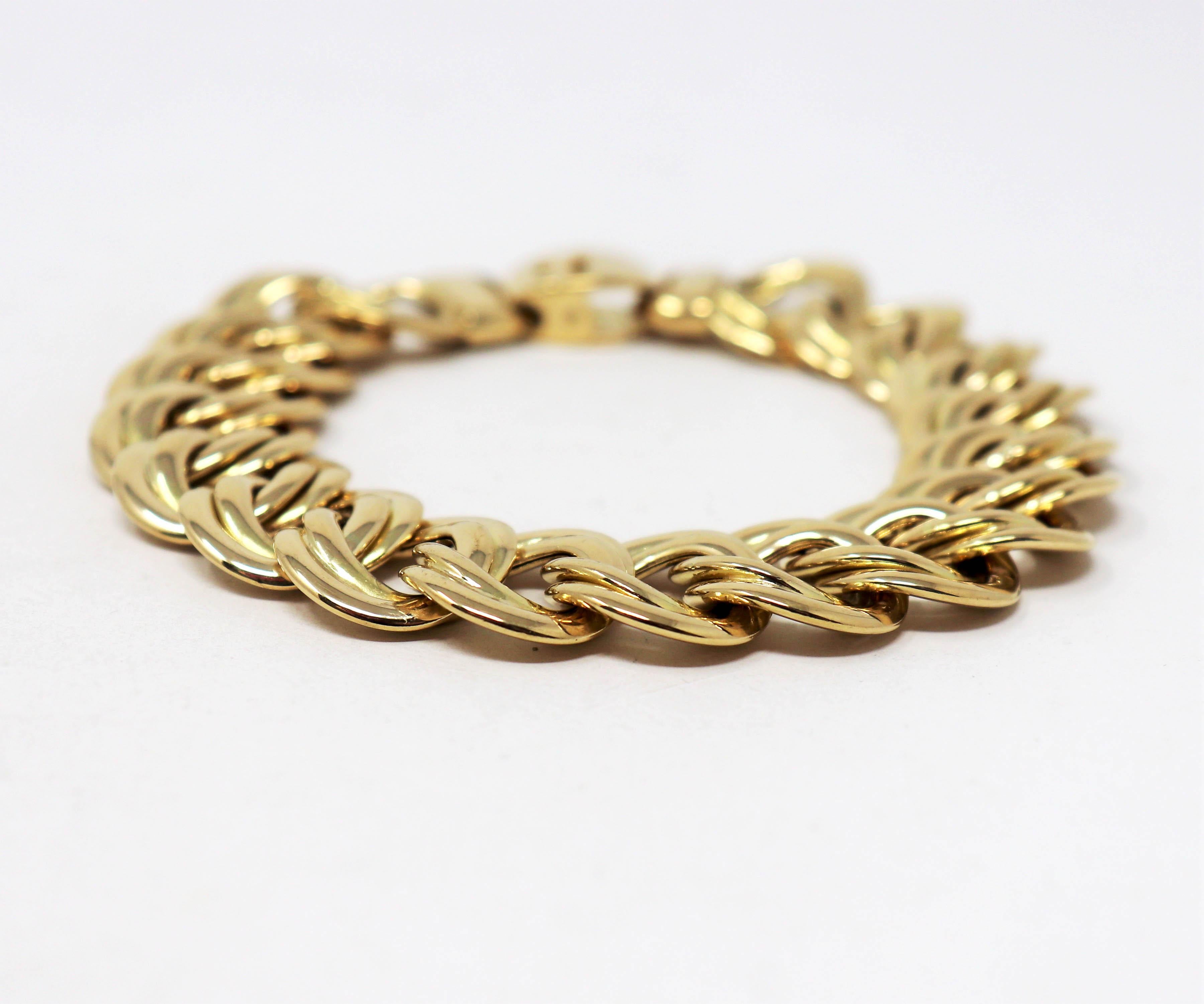 Gliederarmband aus poliertem 18 Karat Gelbgold mit italienischer Doppelkabelkette (Zeitgenössisch) im Angebot