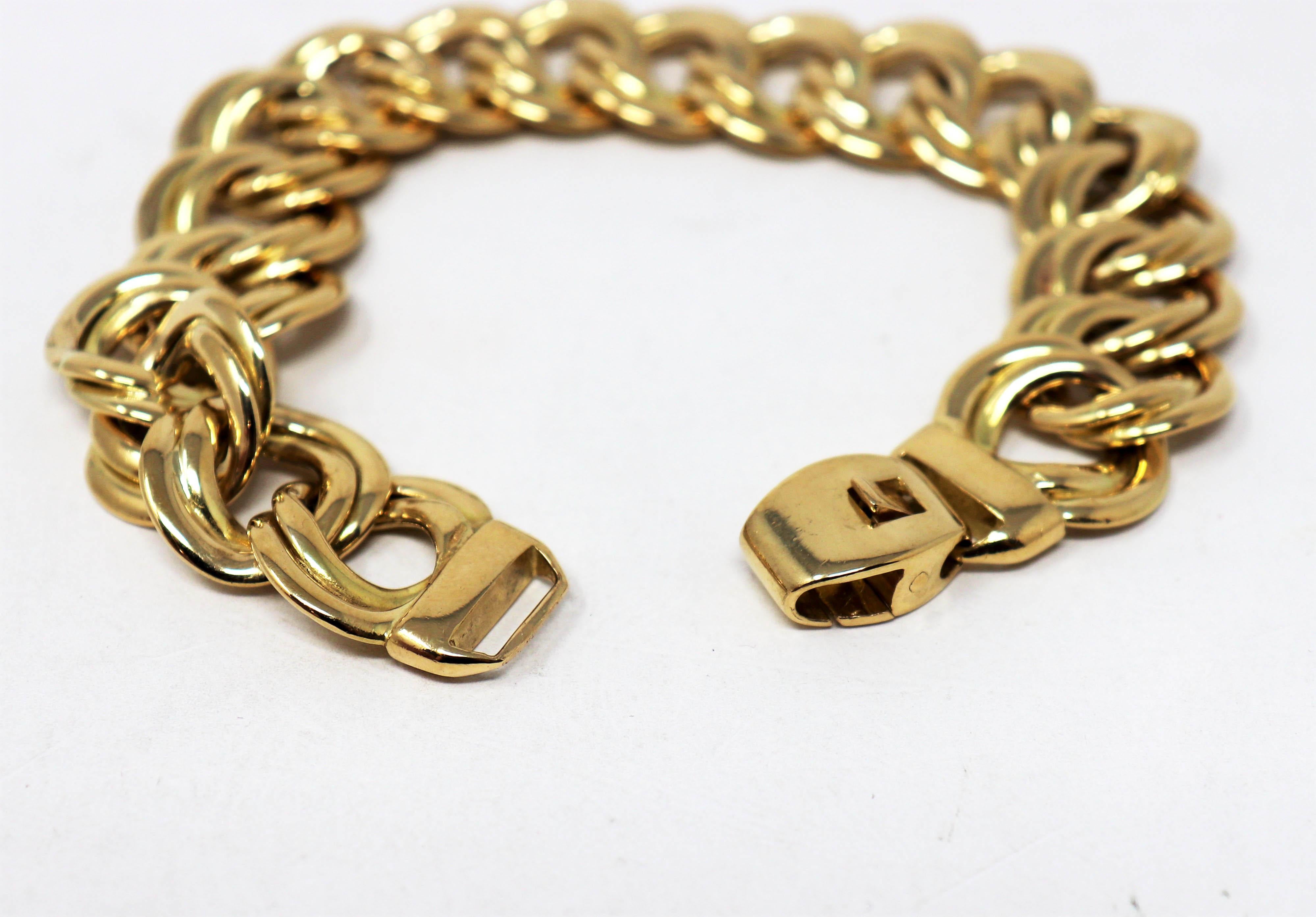 Gliederarmband aus poliertem 18 Karat Gelbgold mit italienischer Doppelkabelkette für Damen oder Herren im Angebot