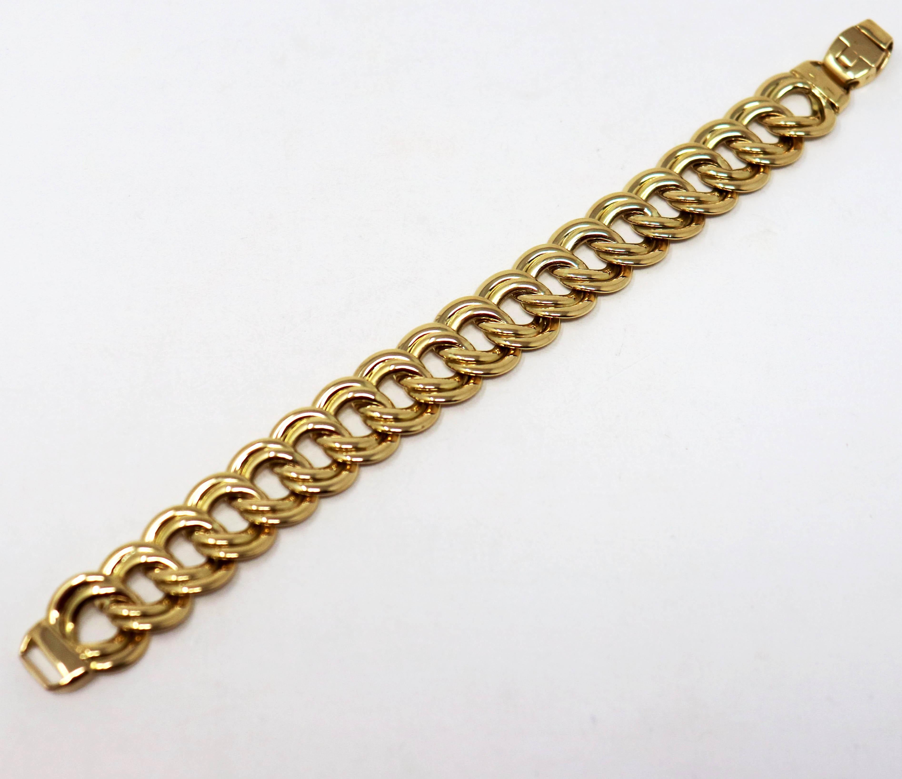 Women's or Men's Polished 18 Karat Yellow Gold Italian Double Cable Chain Link Bracelet For Sale