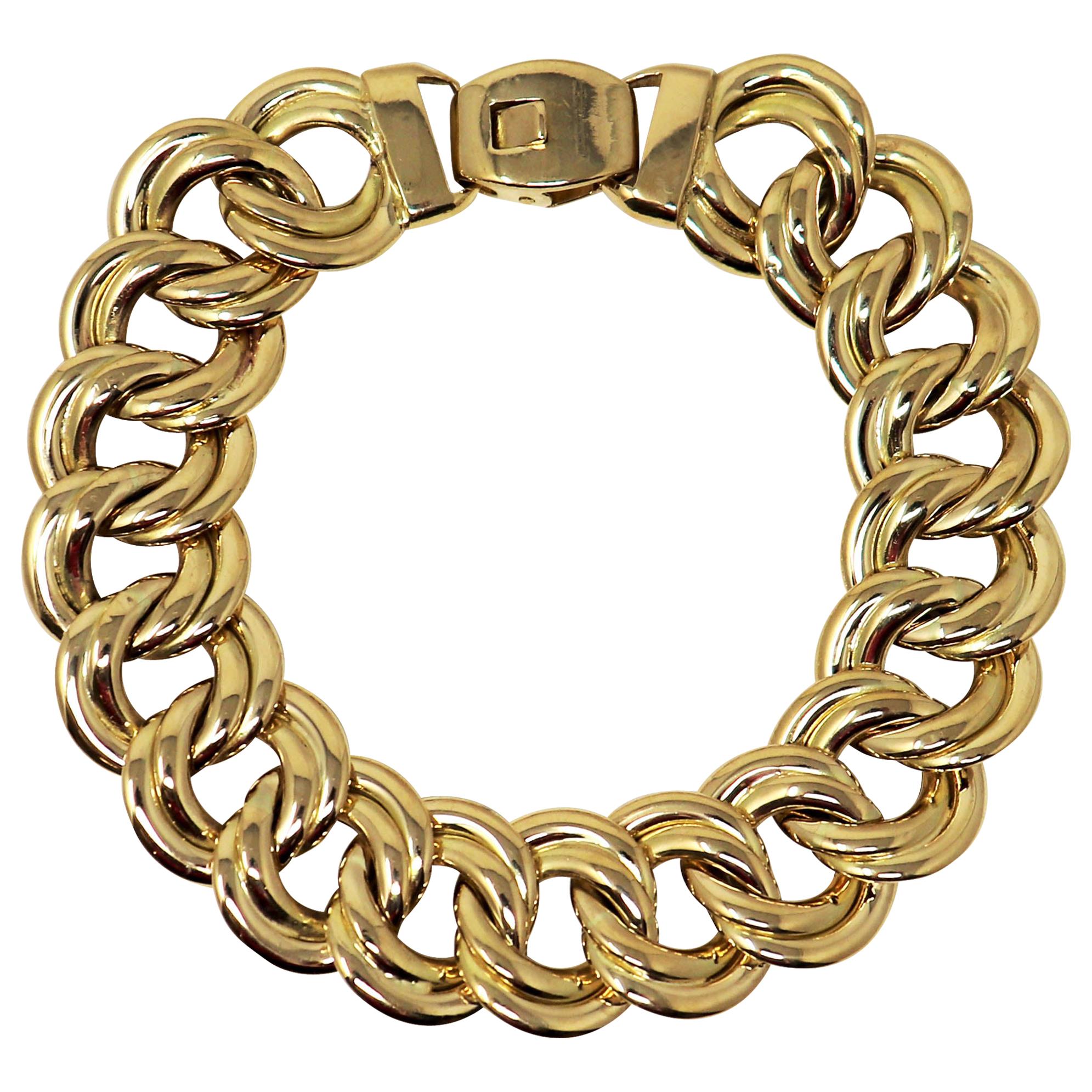 Polished 18 Karat Yellow Gold Italian Double Cable Chain Link Bracelet