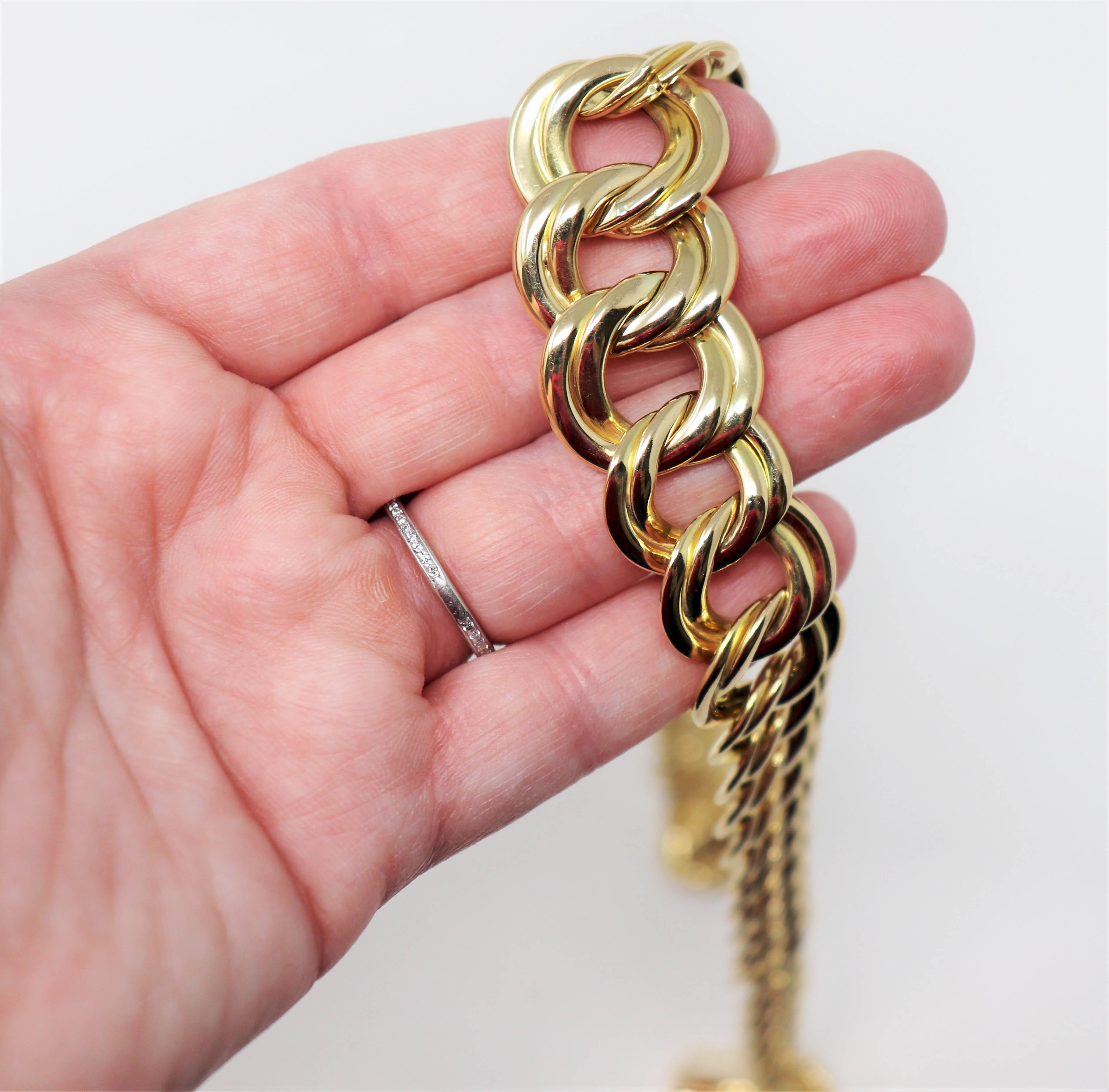 Polished 18 Karat Yellow Gold Large Graduated Double Cable Chain Link Necklace 3