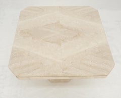 Polished 27x27" Travertine Square Top Single Pedestal Side End Lamp Table Mint
