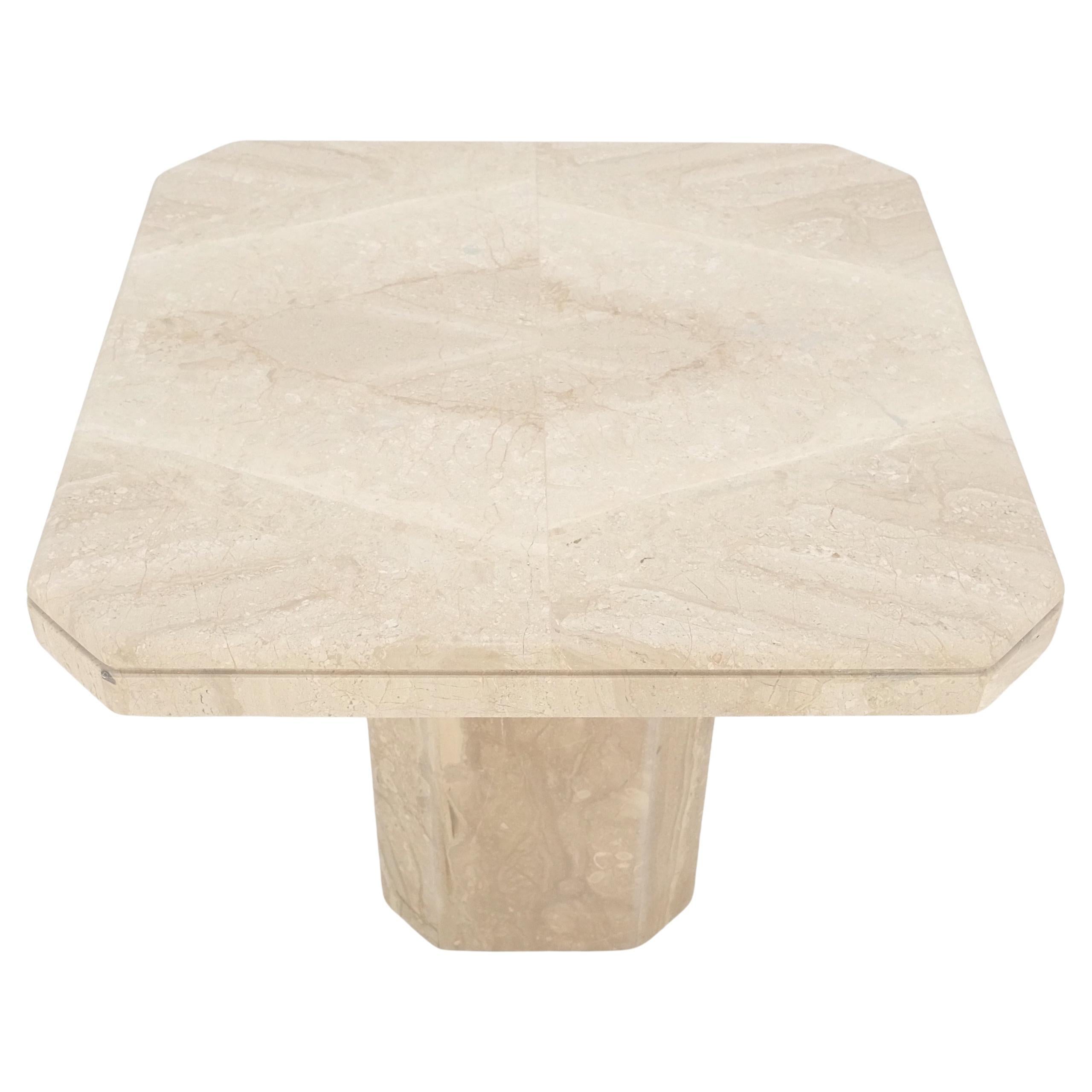 Polished 27x27" Travertine Square Top Single Pedestal Side End Lamp Table Mint For Sale