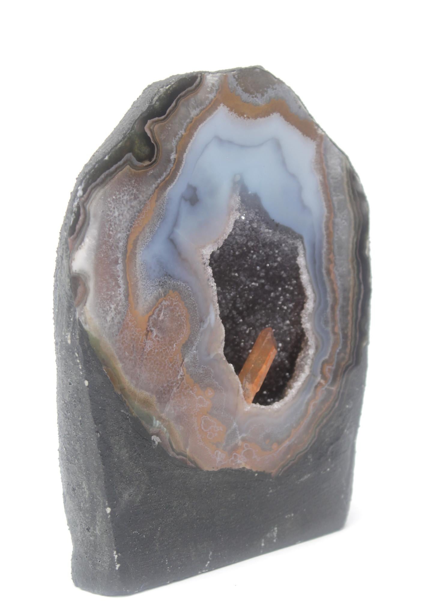 American Polished Agate Cathedral with a Tangerine Crystal Point For Sale