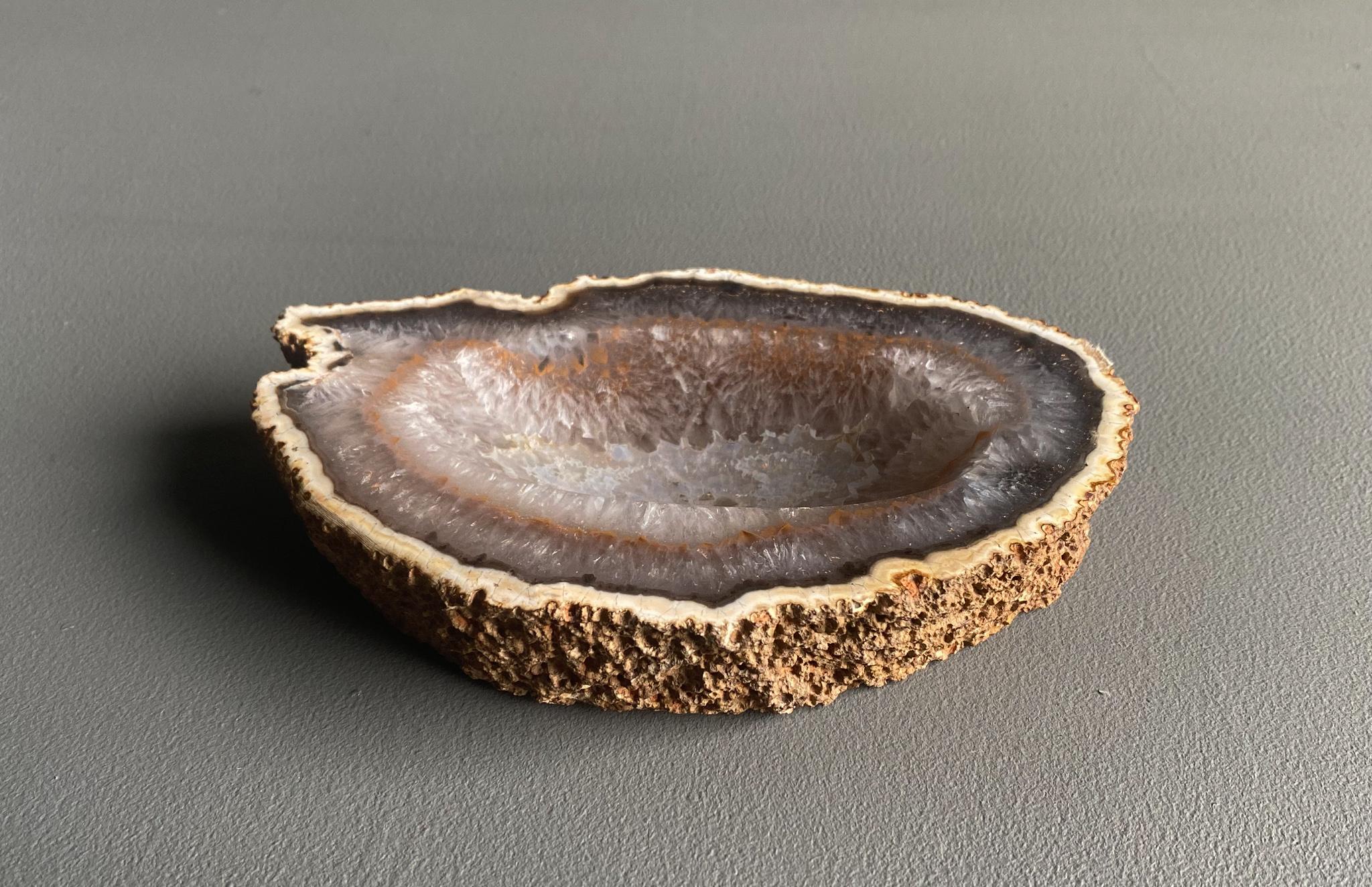 American Polished Agate Geode Stone Bowl, circa 1960 For Sale