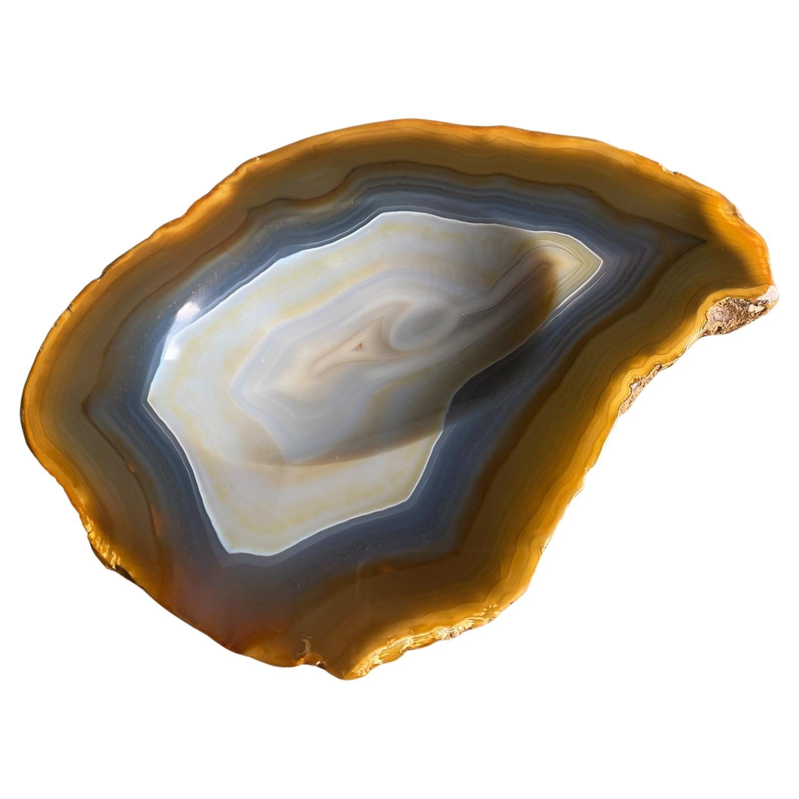 Polished Agate Geode Stone Bowl, circa 1960 For Sale