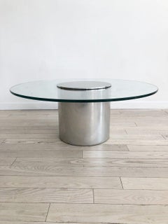 Polished Aluminium Drum Coffee Table by Paul Mayen with Glass Top
