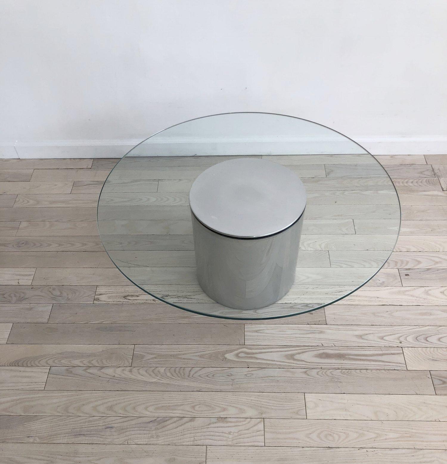Mid-Century Modern Polished Aluminium Drum Coffee Table by Paul Mayen with Glass Top For Sale