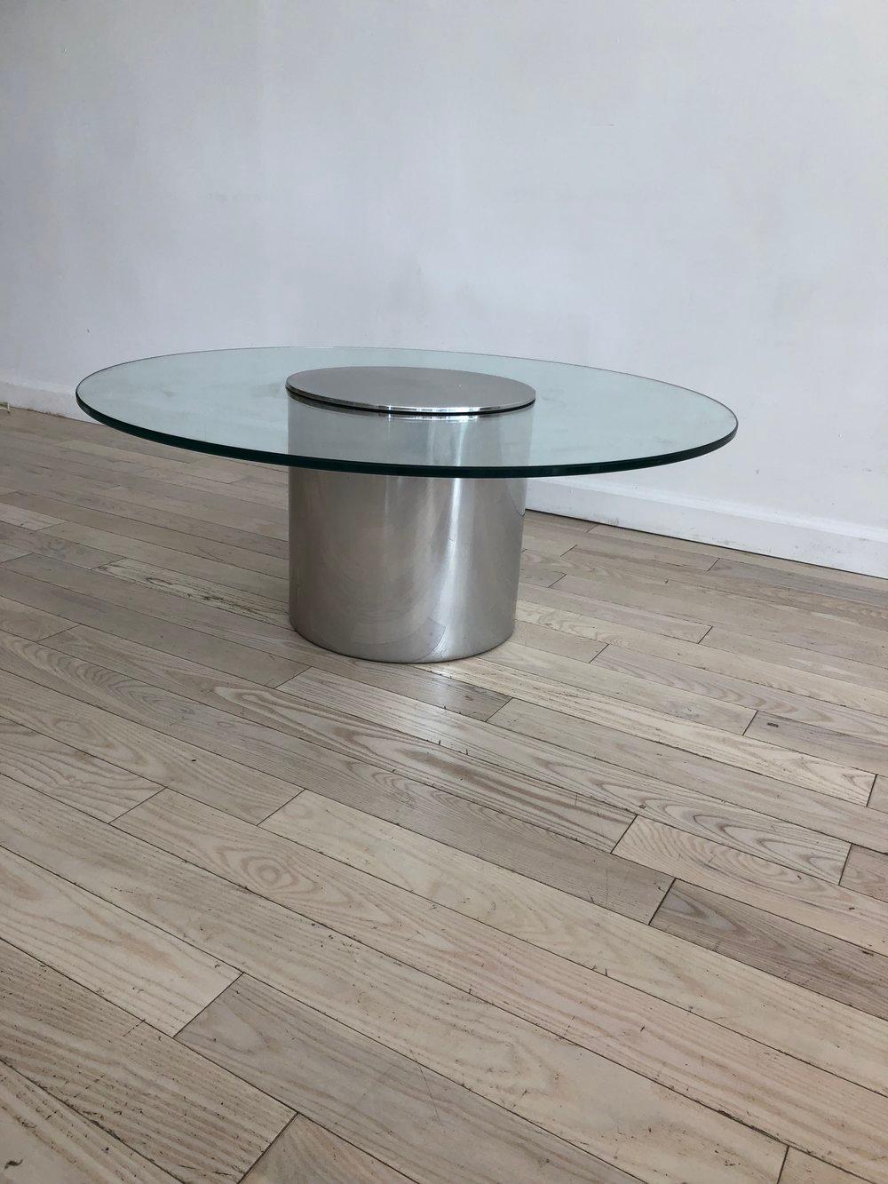 American Polished Aluminium Drum Coffee Table by Paul Mayen with Glass Top For Sale