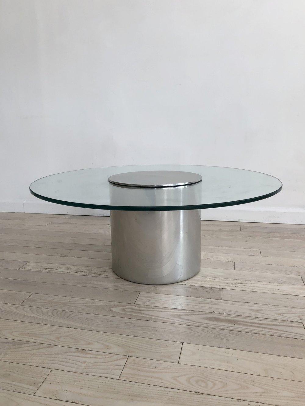 Polished Aluminium Drum Coffee Table by Paul Mayen with Glass Top For Sale 1