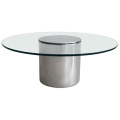 Polished Aluminium Drum Coffee Table by Paul Mayen with Glass Top