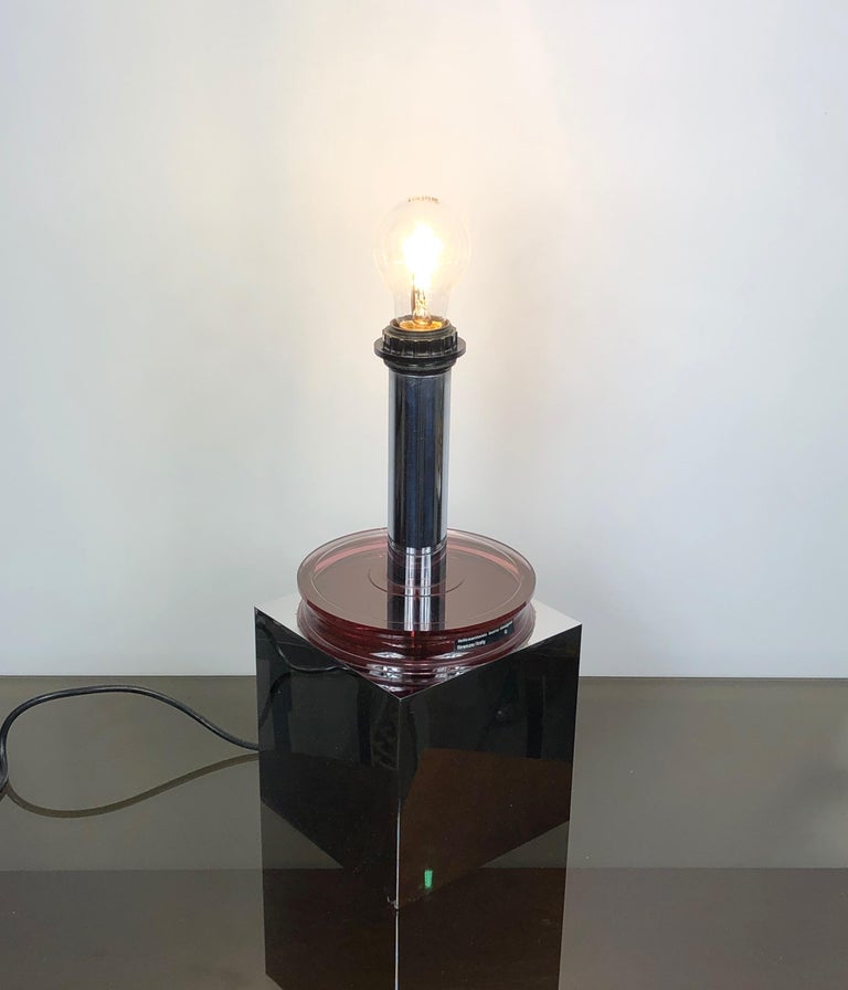 Polished Aluminium Lucite Table Lamp Signed by Felice Antonio Botta