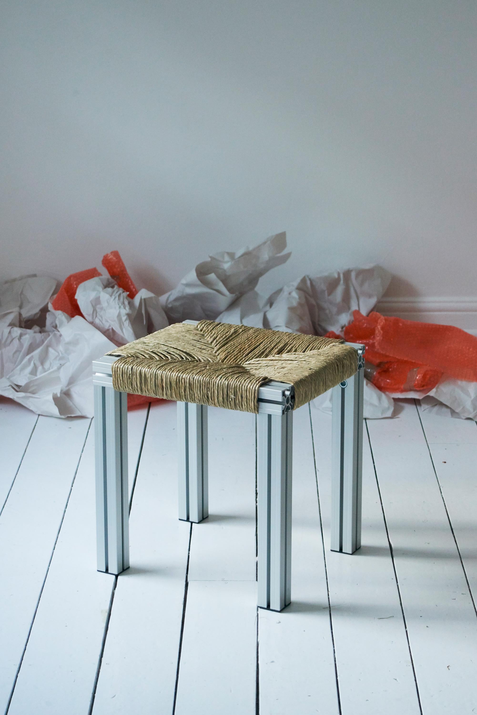 Polished Aluminium Stool with Reel Rush Seating from Anodised Wicker Collection For Sale 10