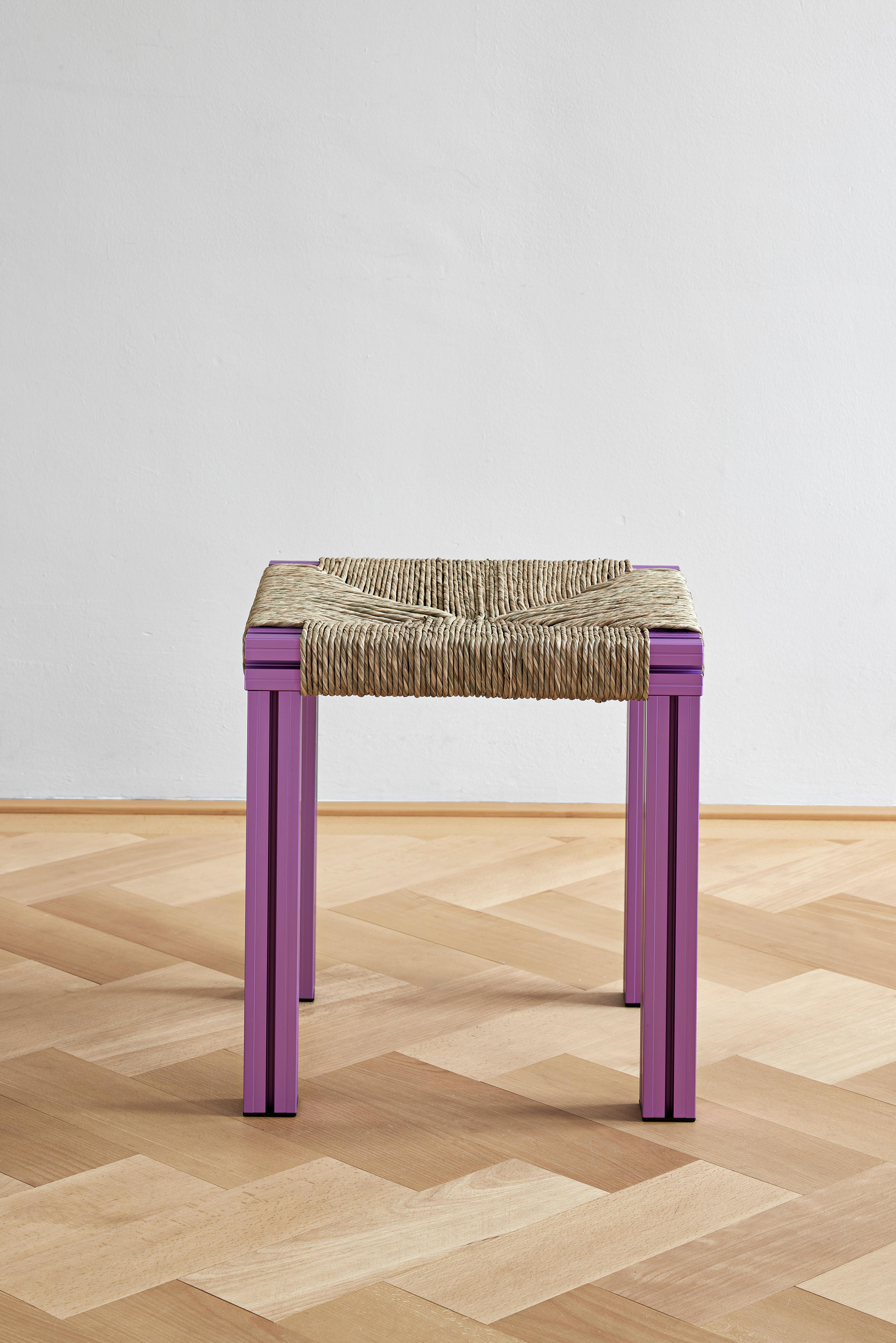 Sgabello in alluminio lucido con seduta Reel Rush della collezione Wicker anodizzato in vendita 3